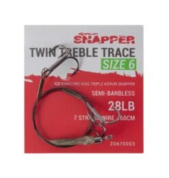 Korum Snapper Twin Treble Traces 1x7 28lb 60cm Size 6