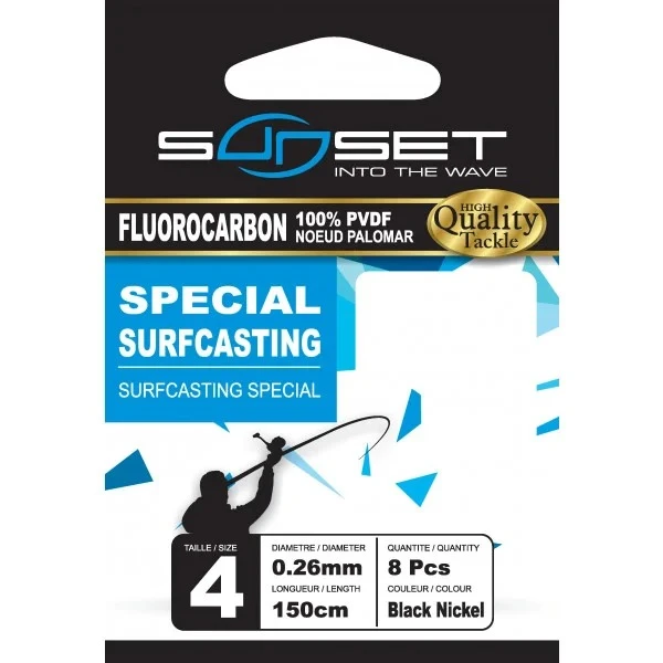 Sunset HM RS Competition Special Surf Casting Fluorocarbon Leaders 150cm 0,28mm Size 4 (8 Stuks) 4 Sunset HM RS Competition Special Surf Casting Fluorocarbon Leaders 150cm 0,28mm Size 4 (8 Stuks) - Afbeelding 2